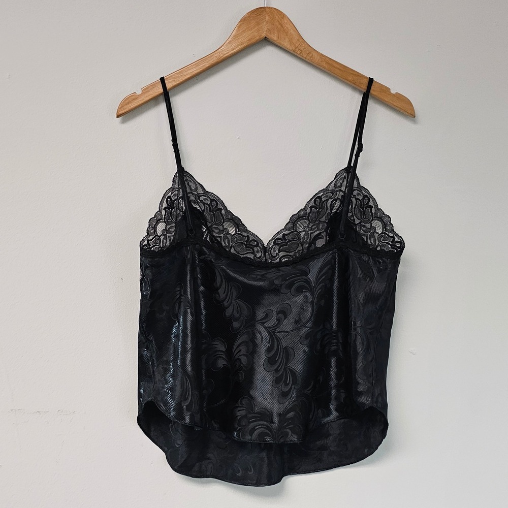 Vintage 90s Shirley of Hollywood Cami L Black Lace Bow Pearl Coquette Whimsigoth - Picture 2 of 11